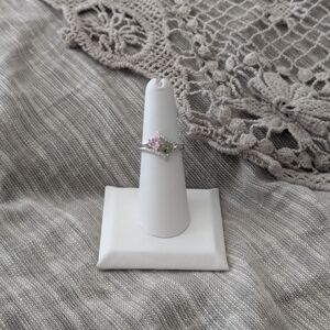 Elegant Pink and Green Heart Gemstone Ring